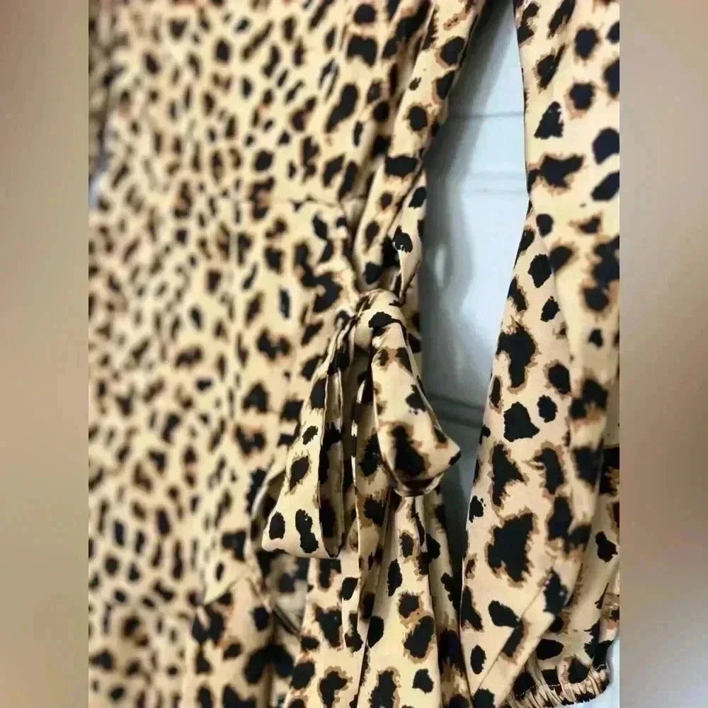 Express Leopard Print Square Neck Ruffle Wrap Dress - Picture 9 of 11
